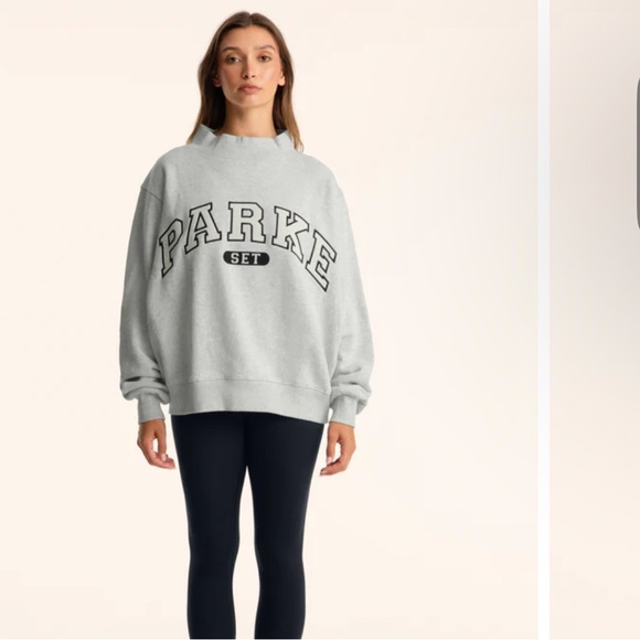NWT Parke x Set Active Collaboration Varsity Mockneck L/XL Gray Sweatshirt Orca - Picture 4 of 10